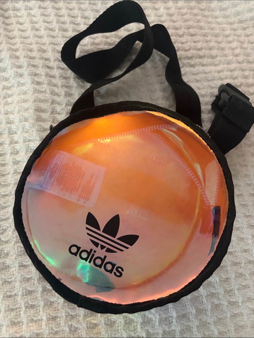 adidas Iridescent Orange Round Crossbody Bag with Black Trim
